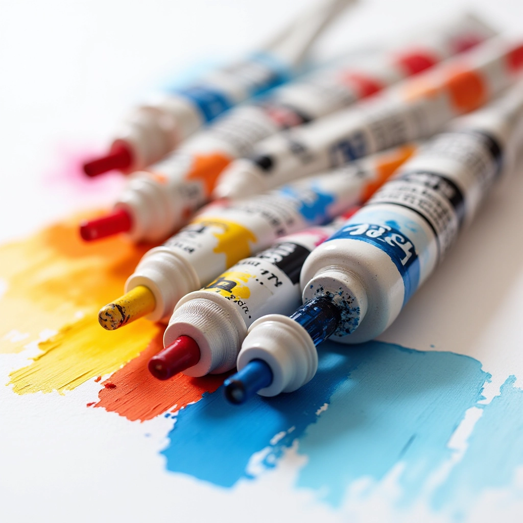 Close-up view of Winsor & Newton acrylic paint tubes showing vibrant color swatches and texture details