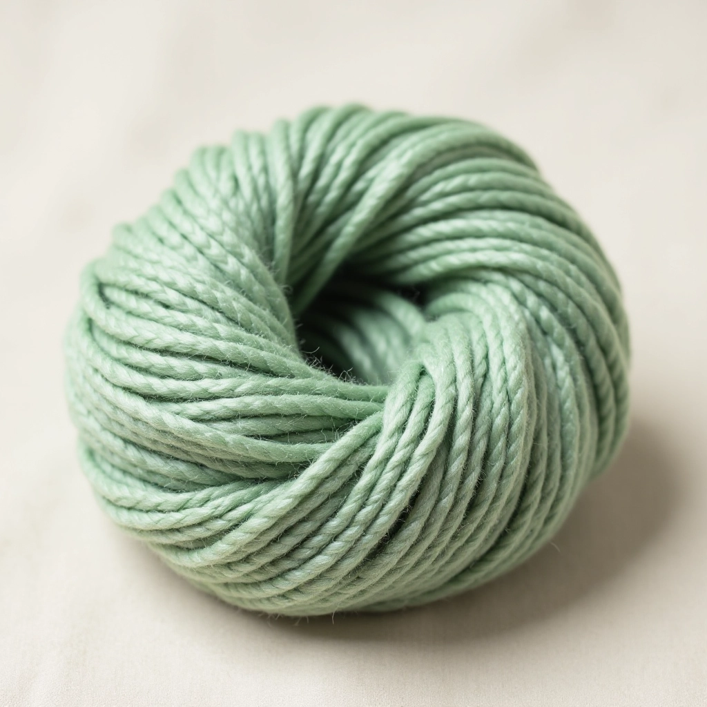 Soft merino wool yarn skein in natural cream color coiled neatly on white surface
