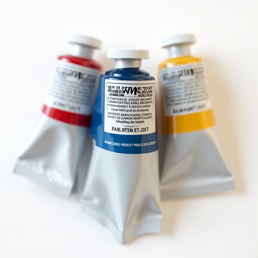 Three tubes of Winsor and Newton professional acrylic paint in vibrant colors arranged in a row