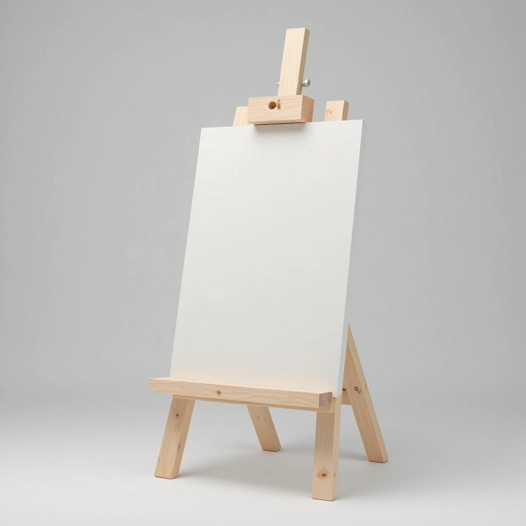 Wooden artist studio easel made from natural beech wood with adjustable angle, fully assembled and ready to use